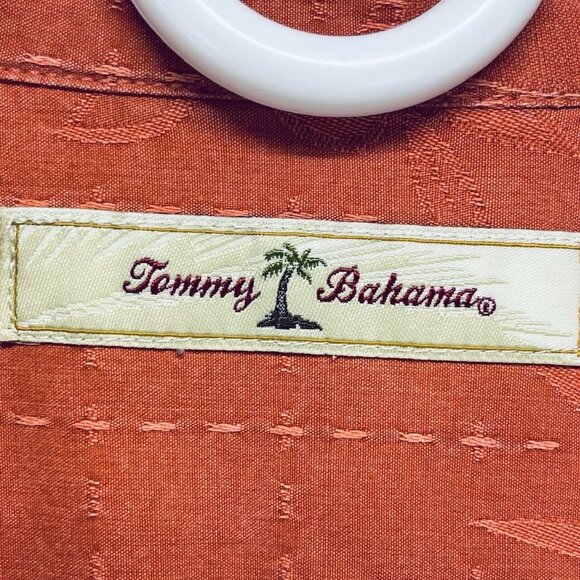 Tommy Bahama Shirt Size L Men’s Palm Tree Short Sleeve Silk Button-Up Orange - Picture 4 of 10